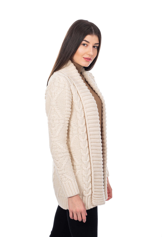 Open Front Cable Knit Aran Cardigan- Natural - Best of Ireland Gifts
