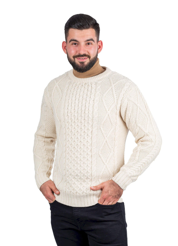 Mens Crew Neck Aran Sweater- Natural - Best of Ireland Gifts