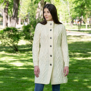 Ladies Aran Cable Knit Coat- Natural - Best of Ireland Gifts