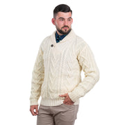Mens Single Button Sweater- Natural - Best of Ireland Gifts