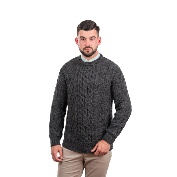 Mens Merino Aran Sweater- Charcoal - Best of Ireland Gifts