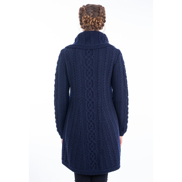 Ladies Aran Coat with 3 Buttons- Navy - Best of Ireland Gifts