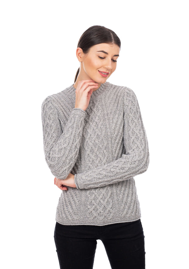 Ladies Aran Tunic Sweater- Grey