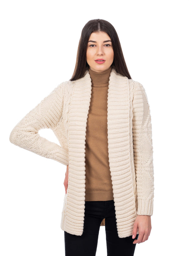 Open Front Cable Knit Aran Cardigan- Natural - Best of Ireland Gifts