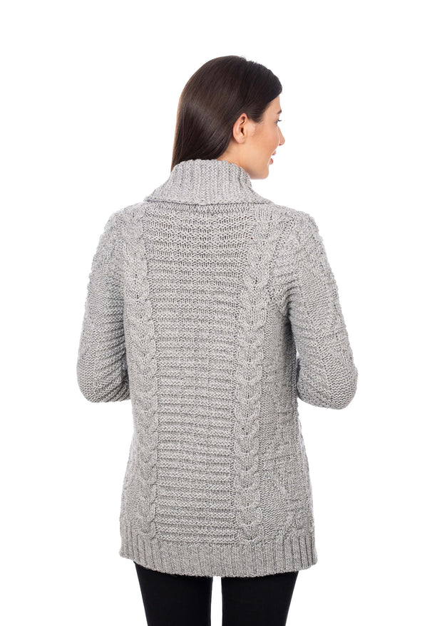 Open Front Cable Knit Aran Cardigan- Grey - Best of Ireland Gifts