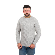 Mens Crew Neck Aran Sweater- Grey - Best of Ireland Gifts