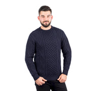 Mens Crew Neck Aran Sweater- Navy - Best of Ireland Gifts