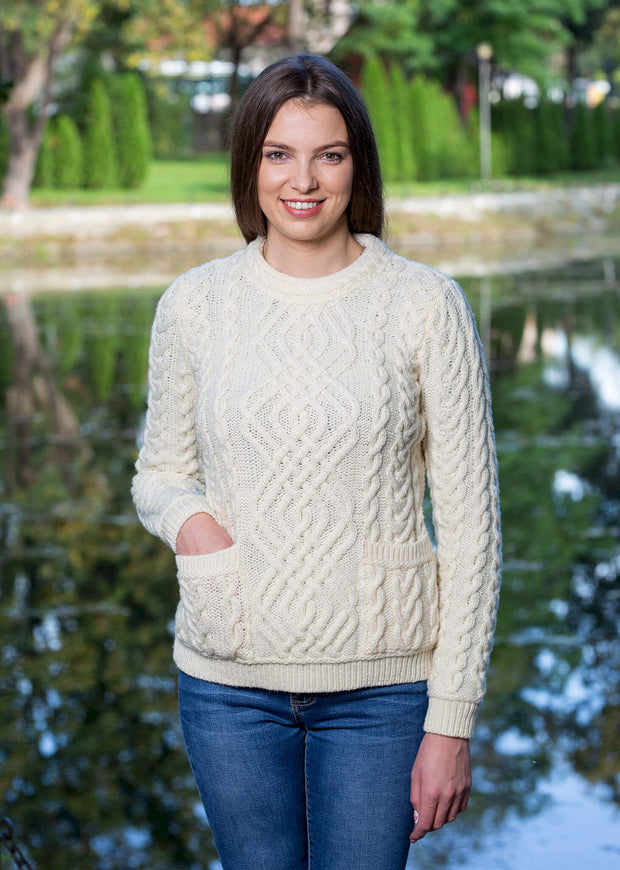 Ladies Cable Knit Sweater- Natural
