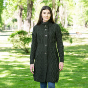 Ladies Aran Cable Knit Coat- Green - Best of Ireland Gifts