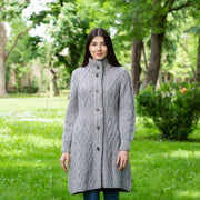 Ladies Aran Cable Knit Coat- Grey - Best of Ireland Gifts