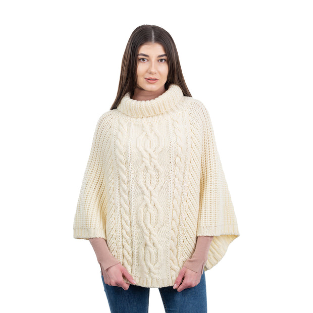 Ladies Cable Stitch Poncho- Natural - Best of Ireland Gifts
