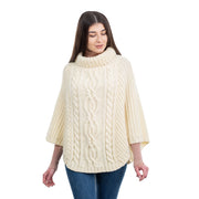 Ladies Cable Stitch Poncho- Natural - Best of Ireland Gifts
