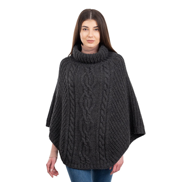 Ladies Cable Stitch Poncho- Charcoal - Best of Ireland Gifts