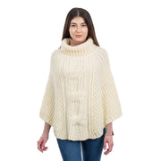 Ladies Cable Cowlneck Poncho- Natural - Best of Ireland Gifts