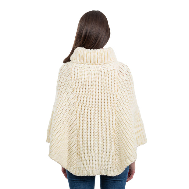 Ladies Cable Cowlneck Poncho- Natural - Best of Ireland Gifts