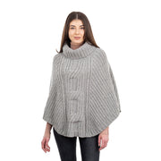Ladies Cable Cowlneck Poncho- Grey - Best of Ireland Gifts