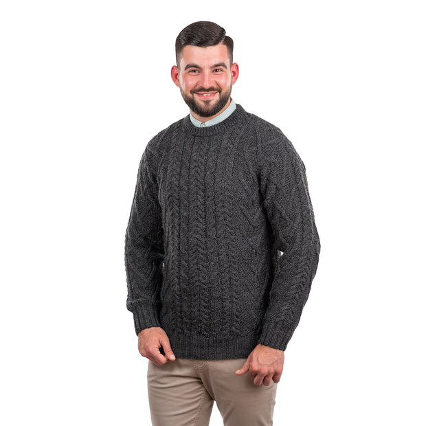 Mens Traditional Aran Sweater- Charcoal - Best of Ireland Gifts