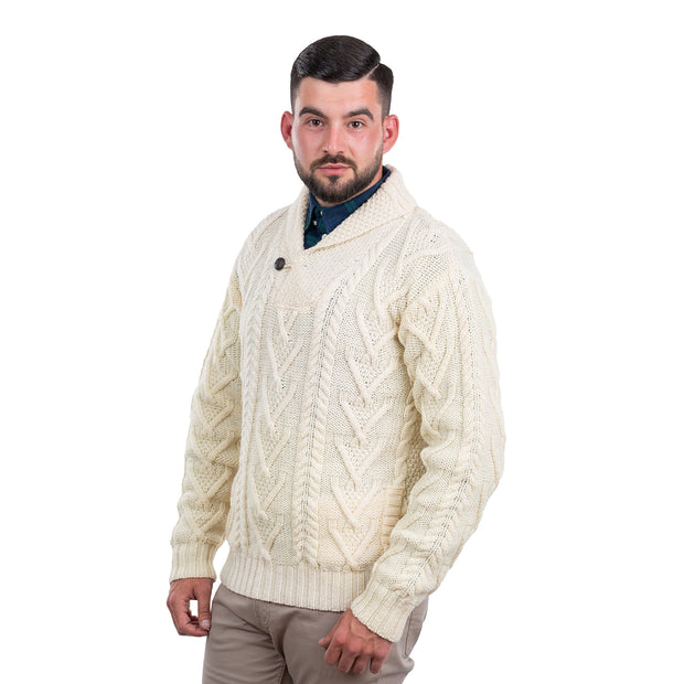 Mens Single Button Sweater- Natural - Best of Ireland Gifts