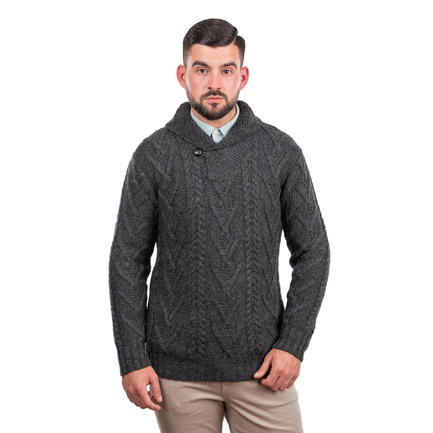 Mens Single Button Sweater- Charcoal - Best of Ireland Gifts