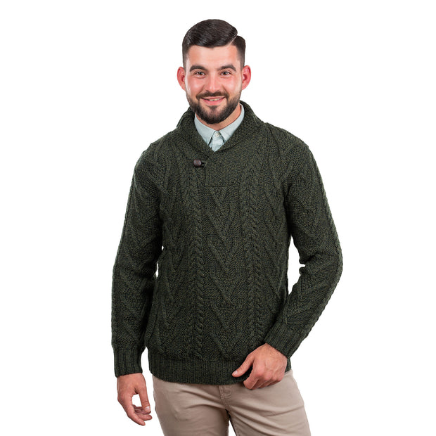 Mens Single Button Sweater- Green - Best of Ireland Gifts