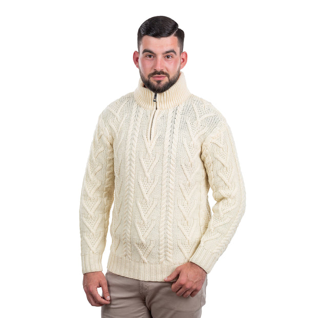 Mens Zip Neck Sweater- Natural - Best of Ireland Gifts