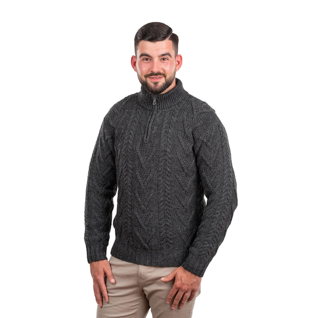 Mens Zip Neck Sweater- Charcoal - Best of Ireland Gifts