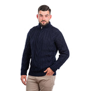 Mens Zip Neck Sweater- Navy - Best of Ireland Gifts