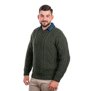 Mens Merino Aran Sweater- Green - Best of Ireland Gifts
