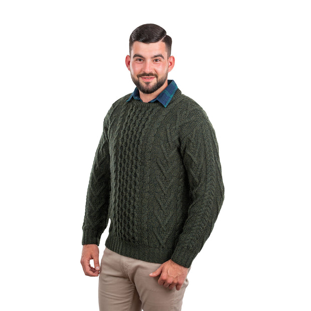Mens Merino Aran Sweater- Green - Best of Ireland Gifts