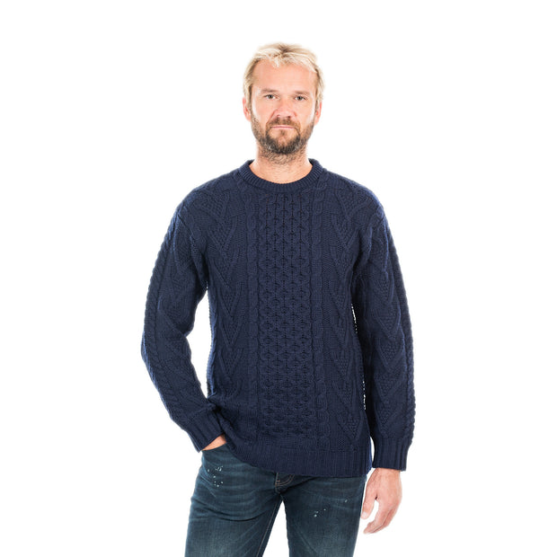 Mens Merino Aran Sweater- Navy - Best of Ireland Gifts