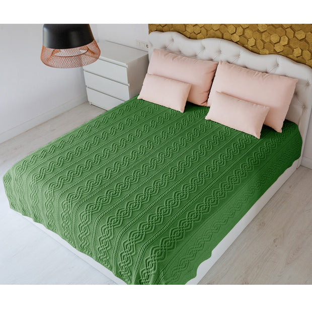 Cable Knit Bed Throw- Green - Best of Ireland Gifts